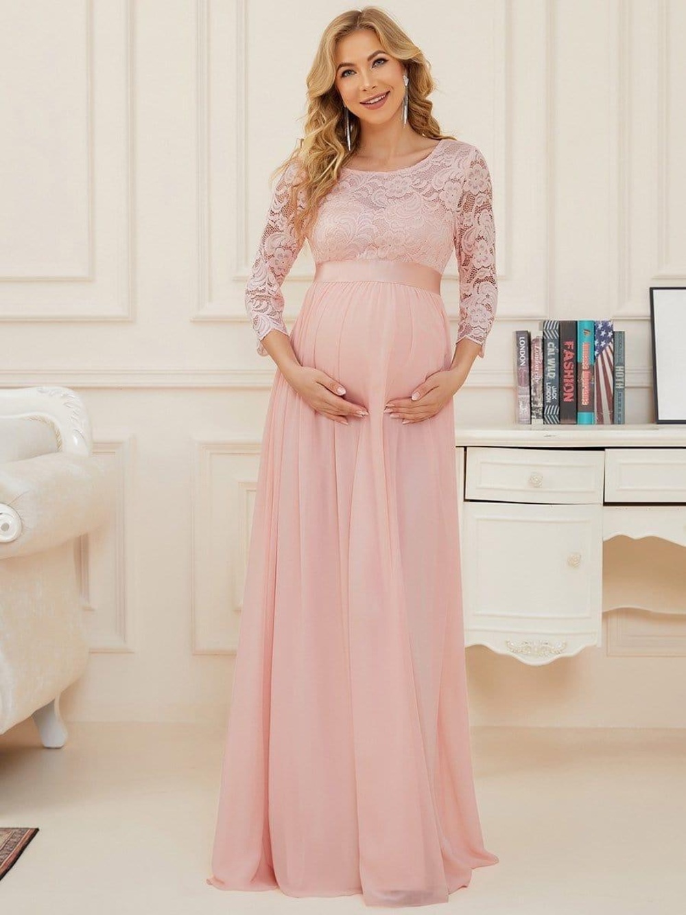 Ever Pretty Blush Pink Lace Maternity Maxi Dress